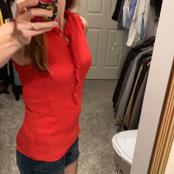 🌹J. CREW silk Red Sleeveless Tank Top w/ Ruffles - Picture 9 of 9